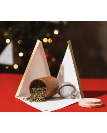 Pirámide navideña, Infusor y lata de té